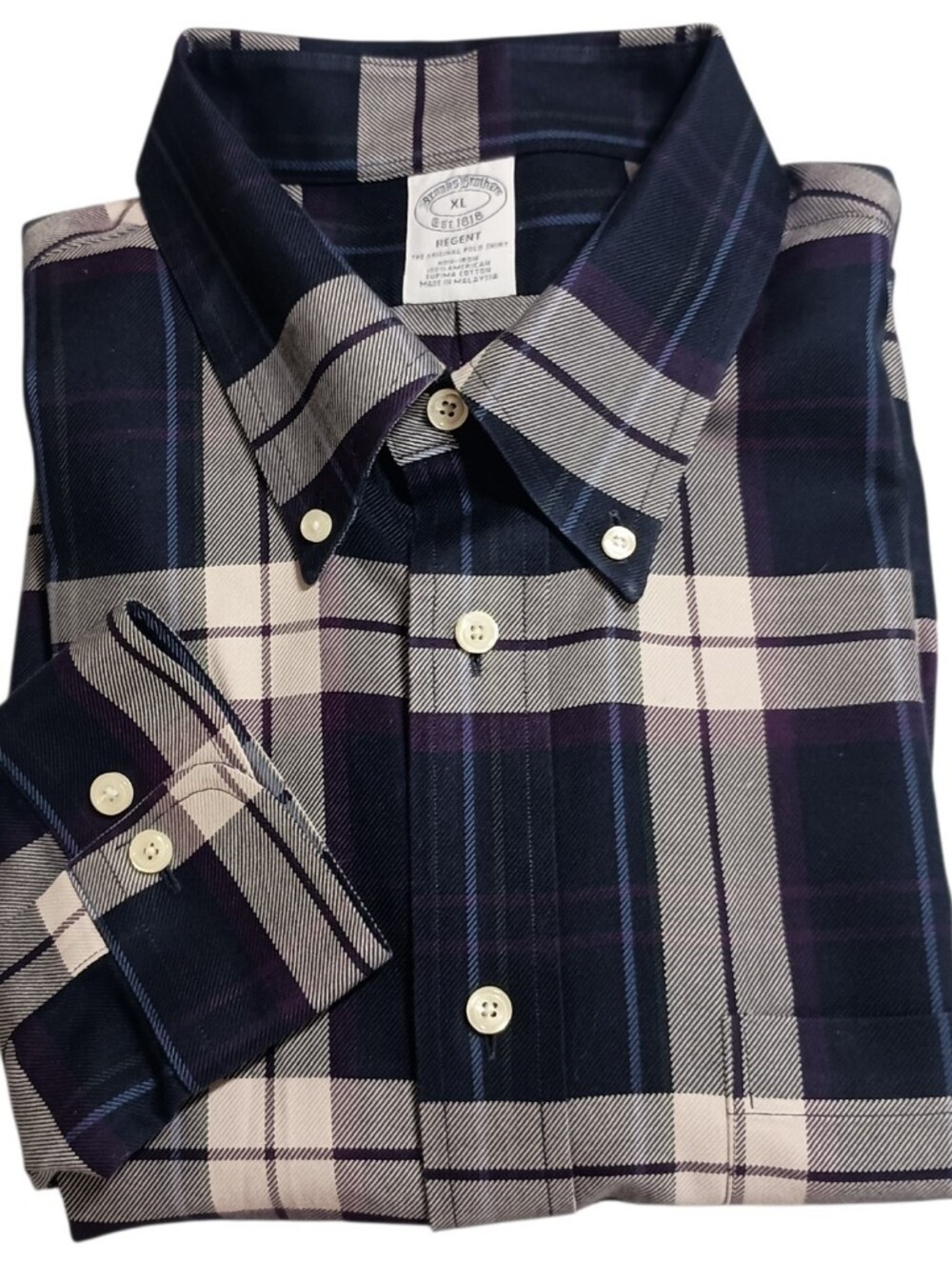 Brooks Brothers Regent Non-iron Shirt Mens XL Blue Plaid American Supima Cotton